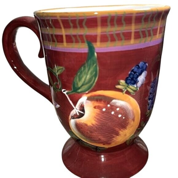 Set Of 2 Caprisware Hand-Painted Ceramic Fruit-Themed Mugs 4.5" Tall Red/Multico - Picture 2 of 9